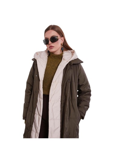 Levidor Kadın Çift Renk Şişme Mont 560038 Haki - Bej