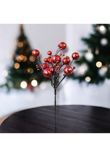 Yılbaşı Süsü Simli Pullu Mini Berry Kırmızı 20 Cm