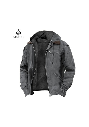 Erkek Kapüşonlu Fermuarlı Ceket Gri