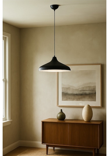 Nil Siyah Içi Gümüş Renk Özel Tasarım Modern Dekoratif Cafe Sarkıt Cafe - Mutfak Tekli Avize Siyah İçi Gümüş