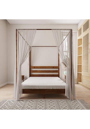 Natura Model Cibindirik Askılıklı Ceviz Renk Çam Ahşap Karyola Ve İki Komodin Set-199 180 x 200 CM