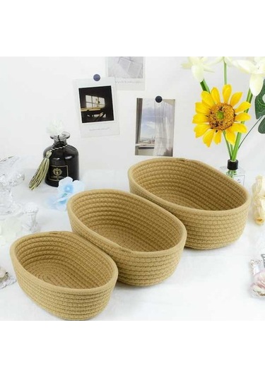 Maoyaya Oval Saklama Sepeti Pamuk Halat Dokuma M030-1872 Çok Amaçlı Organize Sepet Kahverengi