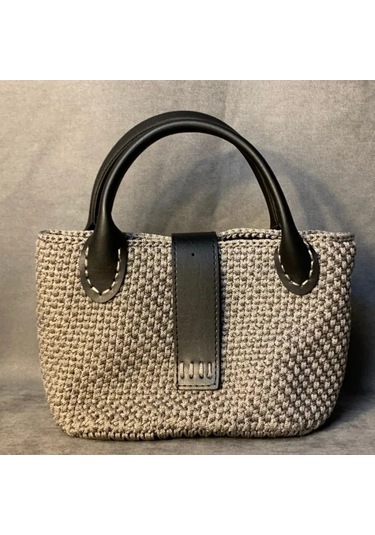 Uretti - Esra 6723 - El Örgüsü Gri Makrome İp Çanta Gri