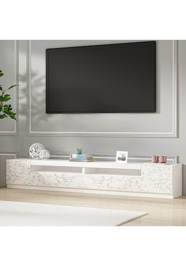 T008 Arya Tv Sehpası Orma Mermer-Beyaz Set