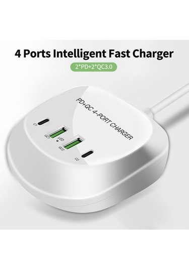Novahub 4 Portlu Hızlı Şarj Cihazı - 2xpd+2xqc3.0, 40w, Geniş Voltaj, Beyaz, 100-240v, Kolay Kullanım
