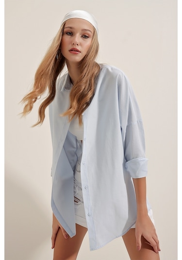 Bigdart 3900 Oversize Uzun Basic Gömlek - Açık Mavi 001