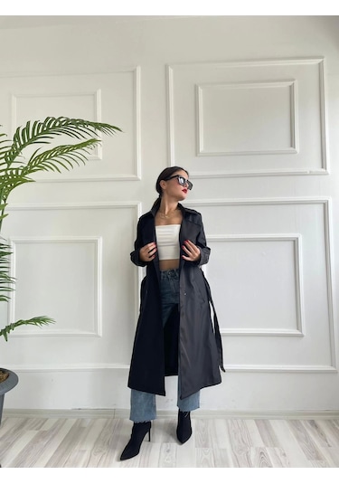 Keymoda Kadın Trençkot Siyah Siyah