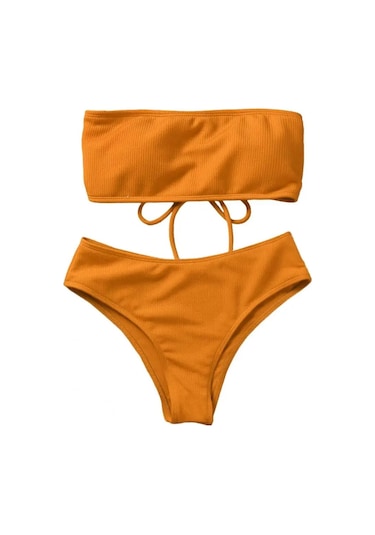 Takım Kadın Mayo Yumuşak Yastıklı Sütyen Takım Bikini Seti - Turuncu