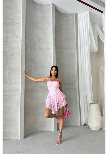 Dip Moda Kadın İçi Şortlu Prenses Mini Elbise Dpnbdf060 Pembe