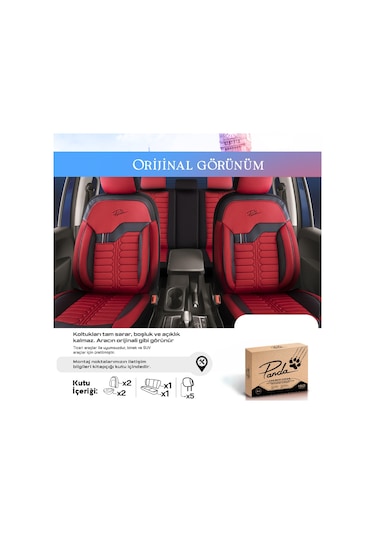Panda Londra Serisi İngiliz Jakar Kumaş Oto Koltuk Kılıfı Kırmızı - Siyah