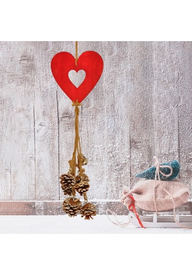 Yılbaşı Naturel Sarkıt Süs - Kırmızı Kalp Standart