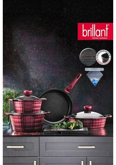 Brillant Sirius 7 parça Granit Tencere Tava Seti - Kırmızı
