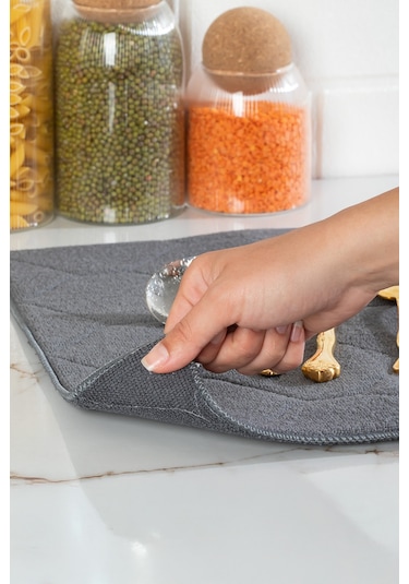 Porsima 3139-3 2li Mikrofiber Tezgah Üstü Kurutma Matı Kurulama Bezi Süper Emici Bulaşıklık Antrasit Antrasit
