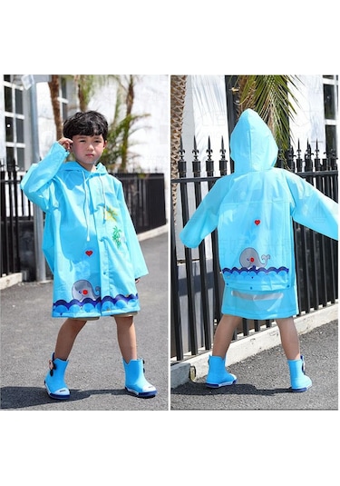 Hayvan Figürlü Kapüşonlu Unisex Çocuk Yağmurluk