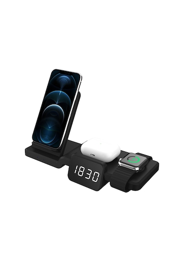 Butu C100 Watch   İçin Kısılabilir Zaman Göstergeli Çok Fonksiyonlu Kablosuz Şarj Cihazı