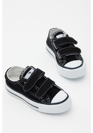 Kauçuk Taban Keten Cırtlı Çocuk Unisex Siyah Spor Ayakkabı Tbh1450 Siyah