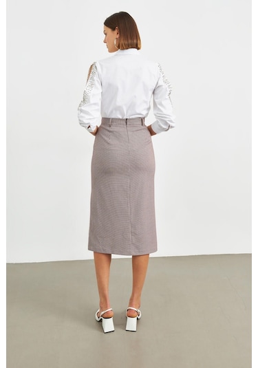 Stella Pulvis Bordo Pötikare Yırtmaçlı Midi Kalem Etek Bordo