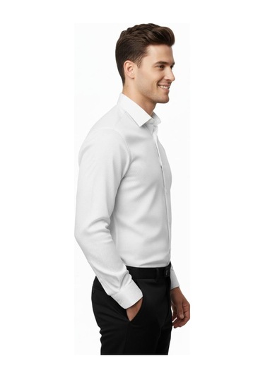 Erkek Silim Fit Armürlü Uzun Kol Gömlek Bgl-st04868 Beyaz