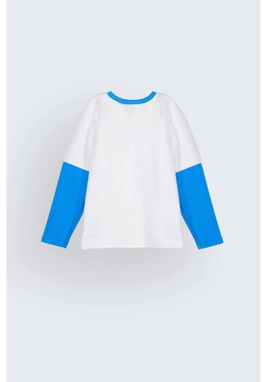 Luess Erkek Çocuk Dino Nakışlı %100 Pamuklu Sweatshirt 1-2 Yaş 5-6 Yaş -Beyaz