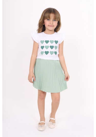 Toontoy Kız Çocuk Baskılı Etekli Takım Yeşil