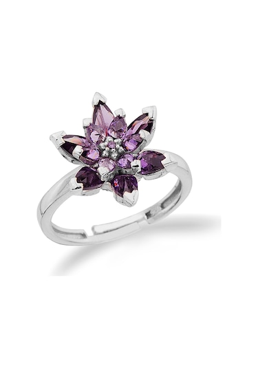 925 Ayar Gümüş Mor Lotus Çiçeği Yüzük - 34023300