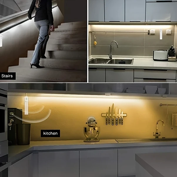 Xuweiwei Hareketle Çalışan Led Şerit Işık, Sıcak Beyaz, 100cm Pil İle Dolap Merdiven Aydınlatma Sıcak Beyaz