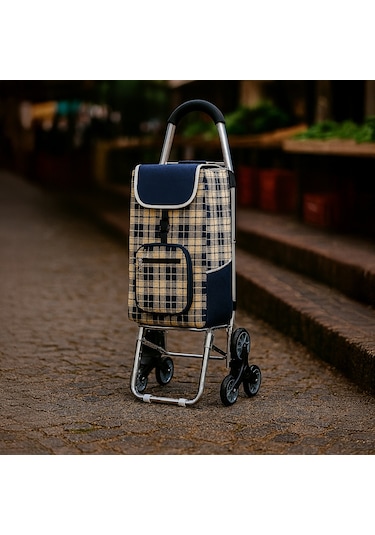 3 Tekerlekli Katlanır Desenli Alüminyum Pazar Arabası Su Geçirmez