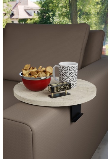 Zigon Sehpa Yan Sehpa Ayarlanabilir Tepsi Dekoratif Modern Tepsi Koltuk Sehpası Traverten Ekru