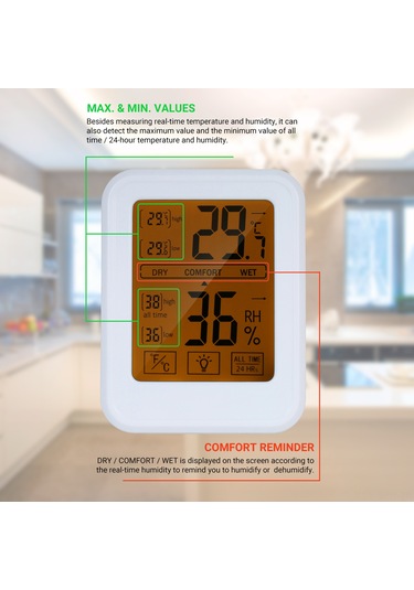 Maiyame Portatif Nem Ve Sıcaklık Ölçer: Büyük Dokunmatik Ekran, Anlık Ve 24 Saat Ölçüm, Konfor Hatırlatıcı