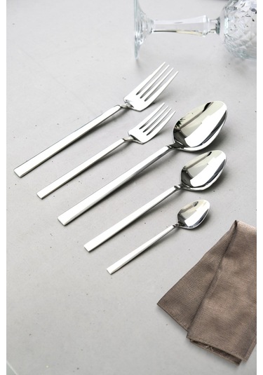 Lugga Doğa Yemek - Tatlı Çatal Kaşık Ve Çay Kaşık Takımı 6 Kişilik 30 Parça Gri