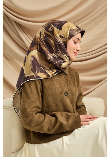 Silk Home Twill İpek Eşarp 11480-58 Acı Kahve, Koyu Yeşil, Krem, Gri