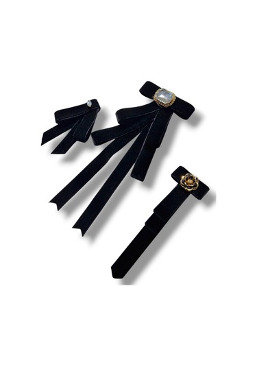 3 Lü Kadife Broş Set,yaka İğnesi, Yaka Cicegi ,gül Broş Siyah