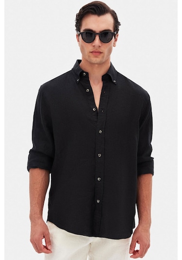 D'S Damat Ds Damat Comfort Siyah Düz %100 Keten Gömlek 4hc02ap01265m Siyah