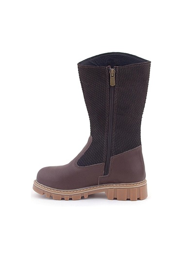 Rakerplus Hakiki Deri Kahverengi Fermuarlı Uzun Kız Çocuk Çizme Kahverengi