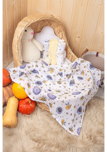 Luckka 3'lü Çok Amaçlı Müslin Örtü Seti - 75x75 Cm - Ztc200 Sarı Sarı