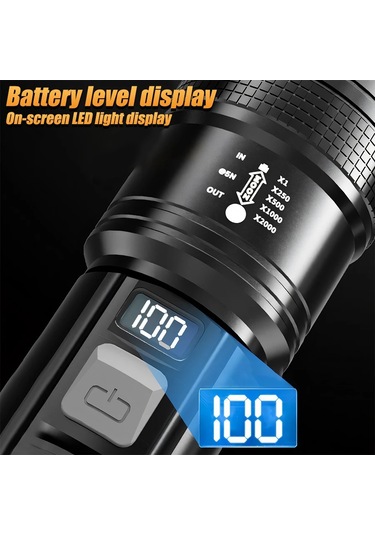 Süper Parlak Uzun Menzilli Led El Feneri Açık Su Geçirmez El Siyah