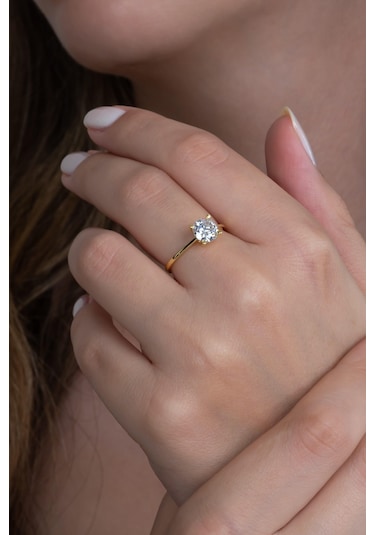 Takı Dükkanı Gold Renk 4mm Gümüş Alyans Ve Gümüş Tektaş Yüzük Seti Wsr120