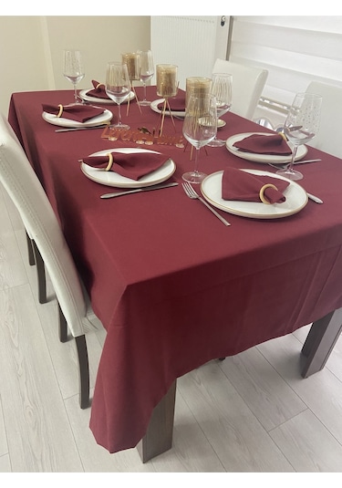 Sıvı Geçirmez Dertsiz Masa Örtüsü Bordo 13 Parça