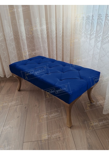 Kapitoneli Ayak Ucu Kapı Önü Antre Bench Puf Gold Ayak 120 45 Lacivert