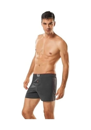 6'Lı Tutku Düz Boxer /Külot Erkek %100 Pamuk Düğmeli Füme