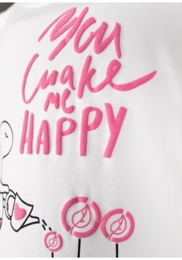 Etek Ucu Fırfırlı Kız Çocuk Tunik -Tshirt Beyaz