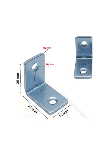 10 ad. L Demir Gönye Köşebent 16x25x25mm - Mobilya Dolap Raf Ahşap Köşe Bağlantı Aparatı