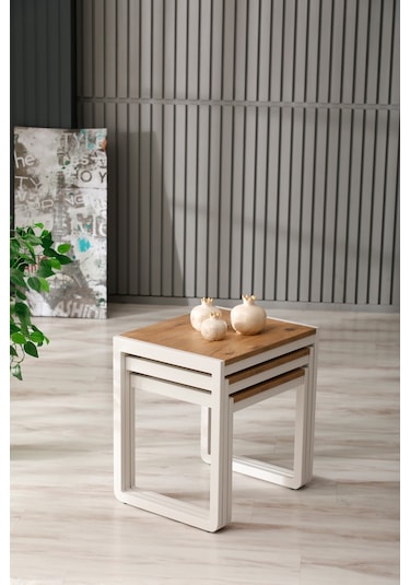 Arpelia Arpelia Üçlü Zigon Sehpa 50 x 40 CM Beyaz - Atlantik Çam