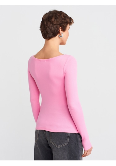 Dilvin 31332 Kayık Yaka Uzun Kollu Top-pembe Pembe
