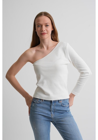Alexandergardı Fitilli Tek Kol Detaylı Kadın Bluz Beyaz