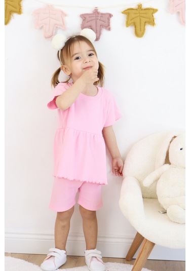 Fırfırlı Şortlu Takım Pembe