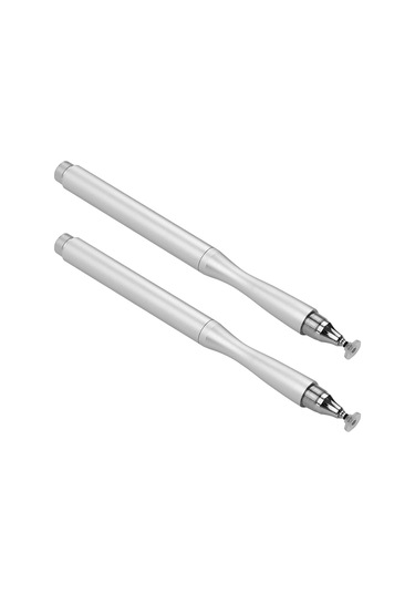 Vkemall 2 Adet Metal Kalem + Disk Uçlu Dokunmatik Stylus: Telefon Ve Tablet İçin Yüksek Hassasiyetli Çizim Ve Yazma, 2 Adet Yerine Konulabilir Disk + 2 Adet Fiber Uç Gümüş