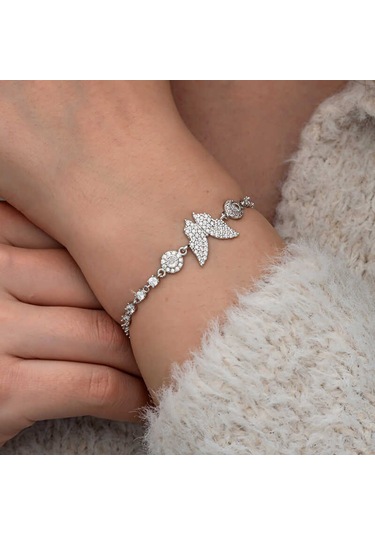 Artsmagazinmücevher Gümüş Zirkon Taşlı Kelebek Kadın Bileklik