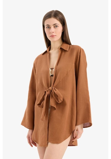 DeFacto Müslin Önden Bağlamalı Plaj Gömleği-Fall in Love B7333AX25SMBN125