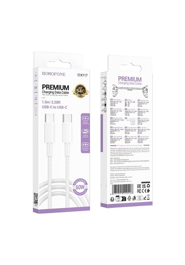 Borofone Bx117 1m 60w Tip-c Tip-c Kaynağı Şarj Veri Kablosu Beyaz